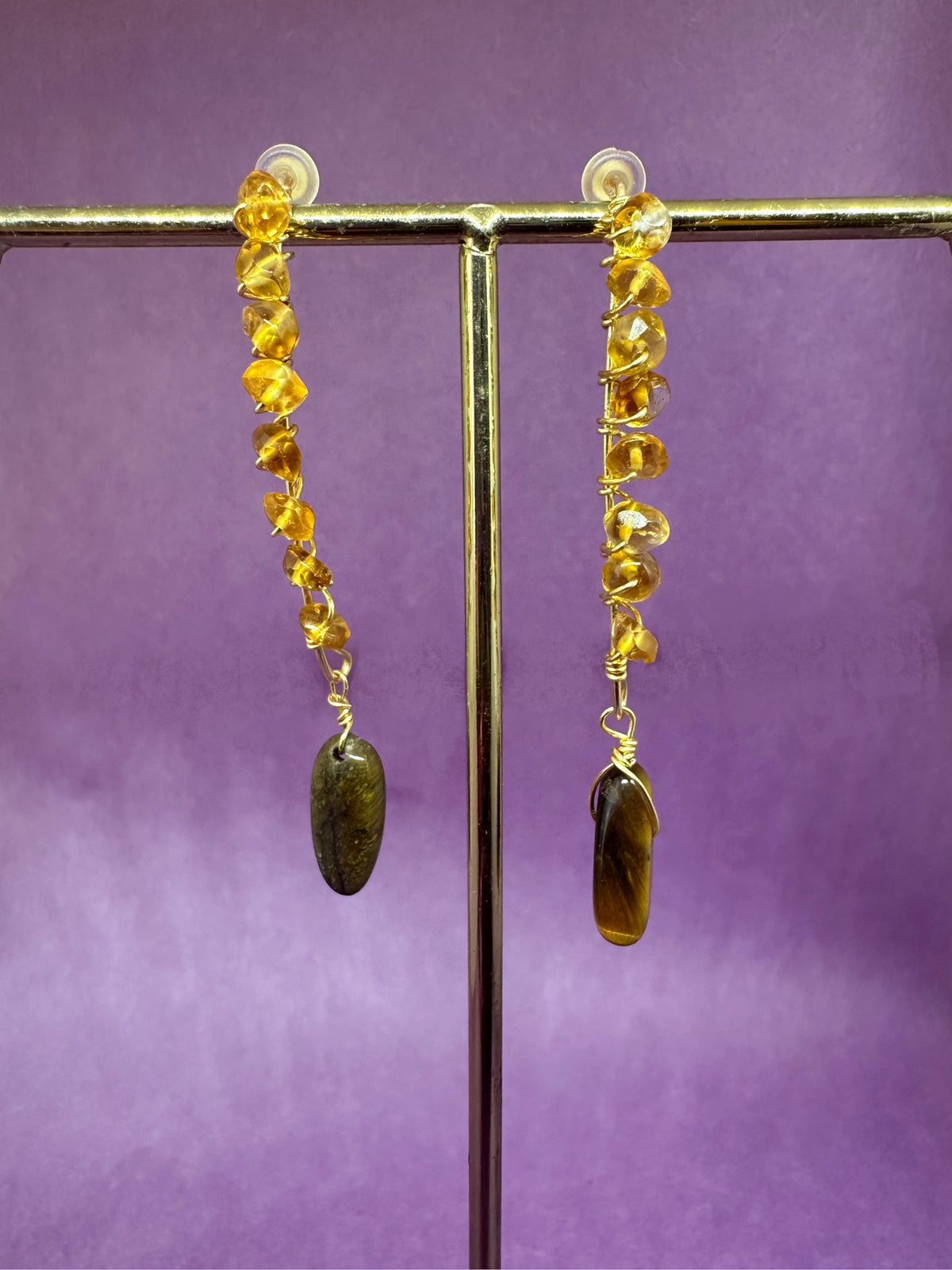 CITRINE x TIGERS EYE DROP EARRING