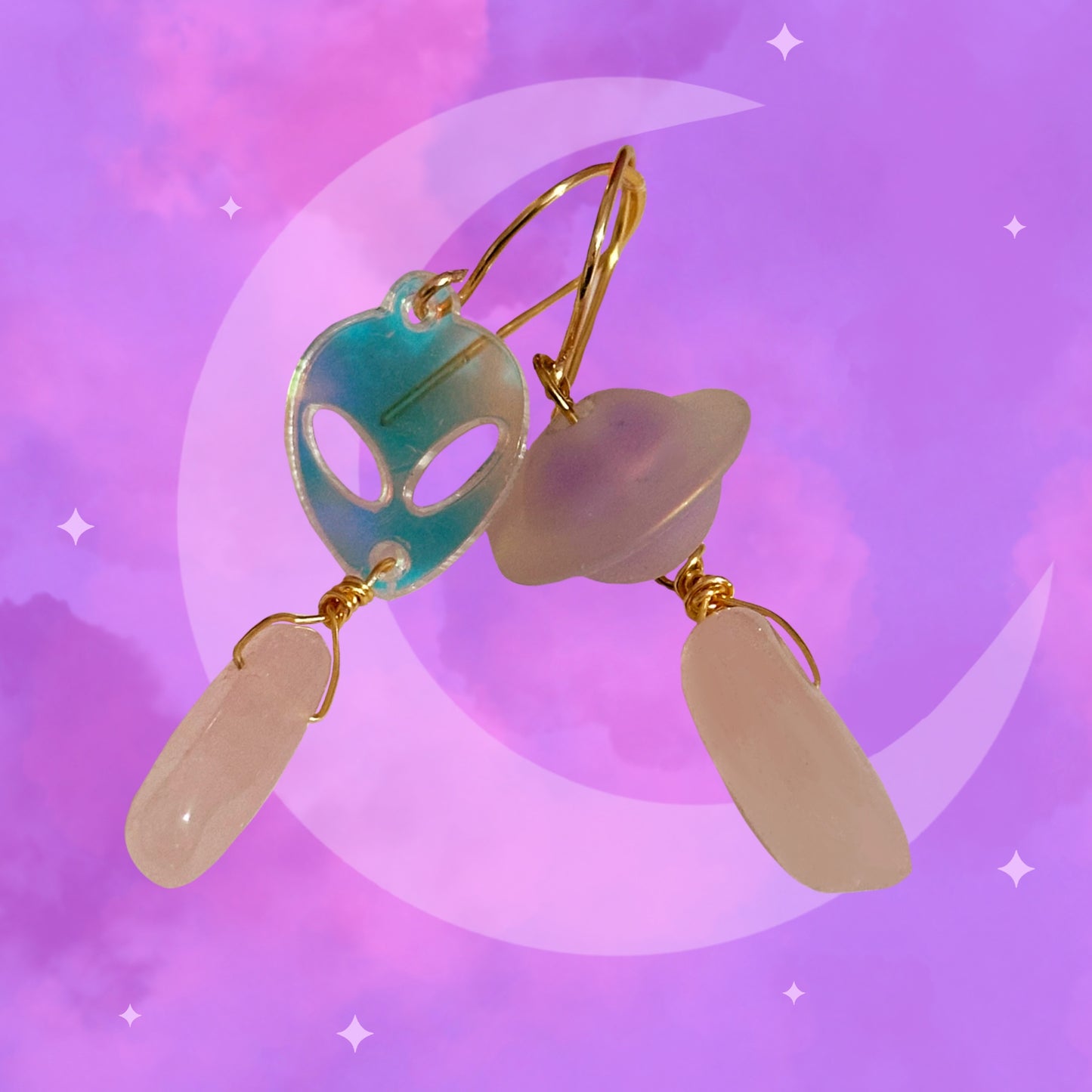 ‘Alien’ Rose Quartz Earring