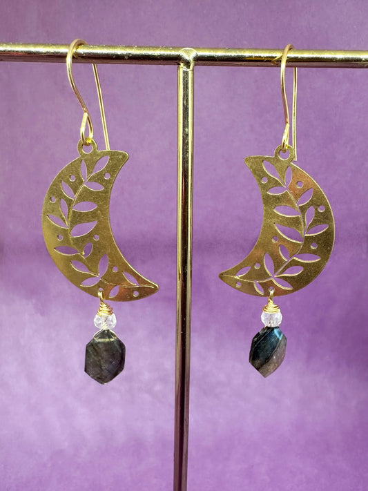 LABRADORITE MOON EARRING