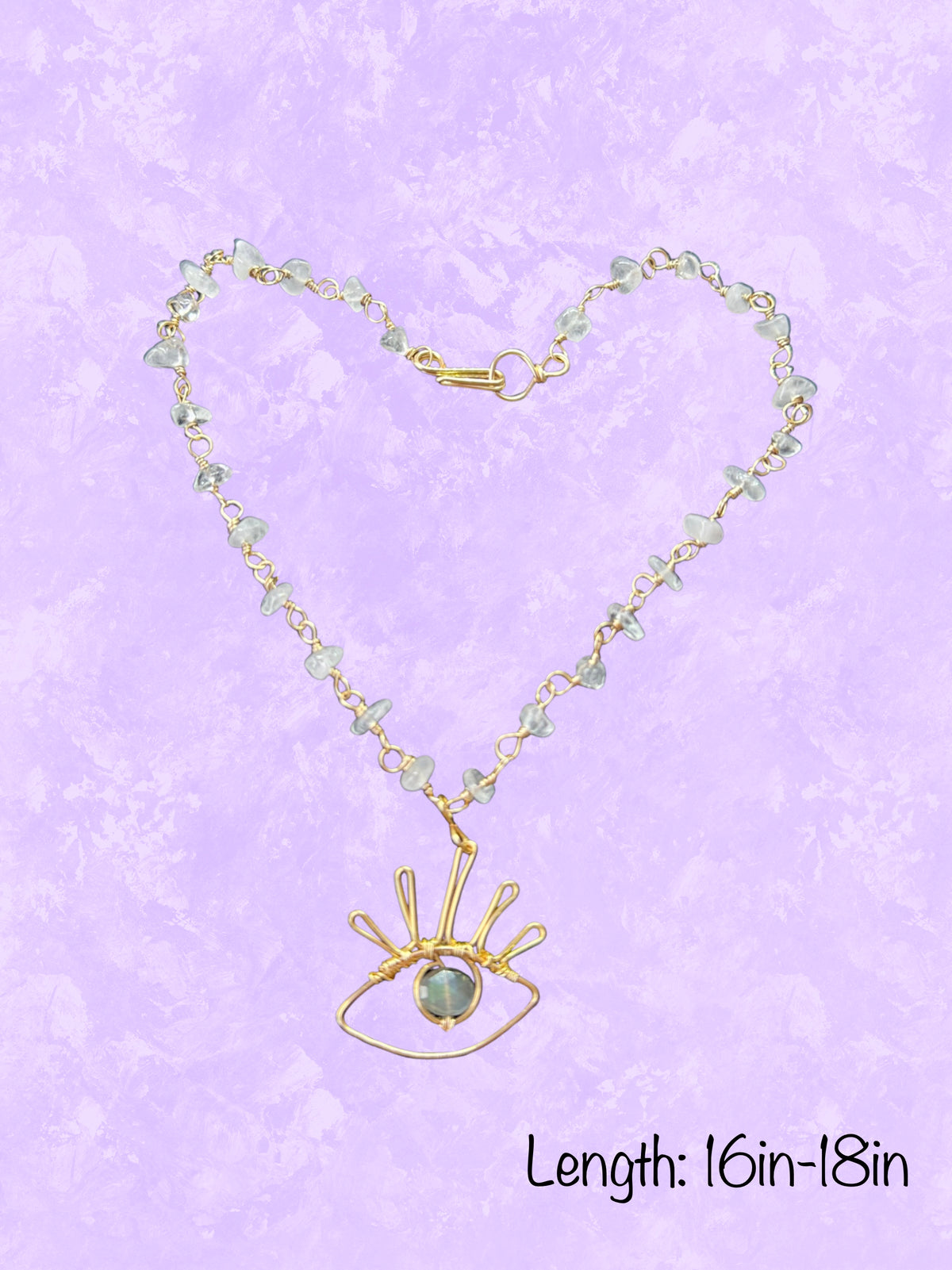 CLEAR QUARTZ & LABRADORITE EYE PENDANT CHOKER