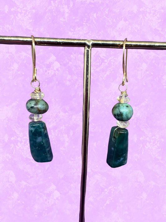 SMALL AFRICAN TURQUOISE x CITRINE EARRINGS