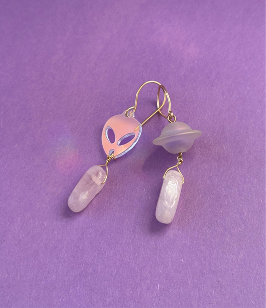 ‘Alien’ Rose Quartz Earring