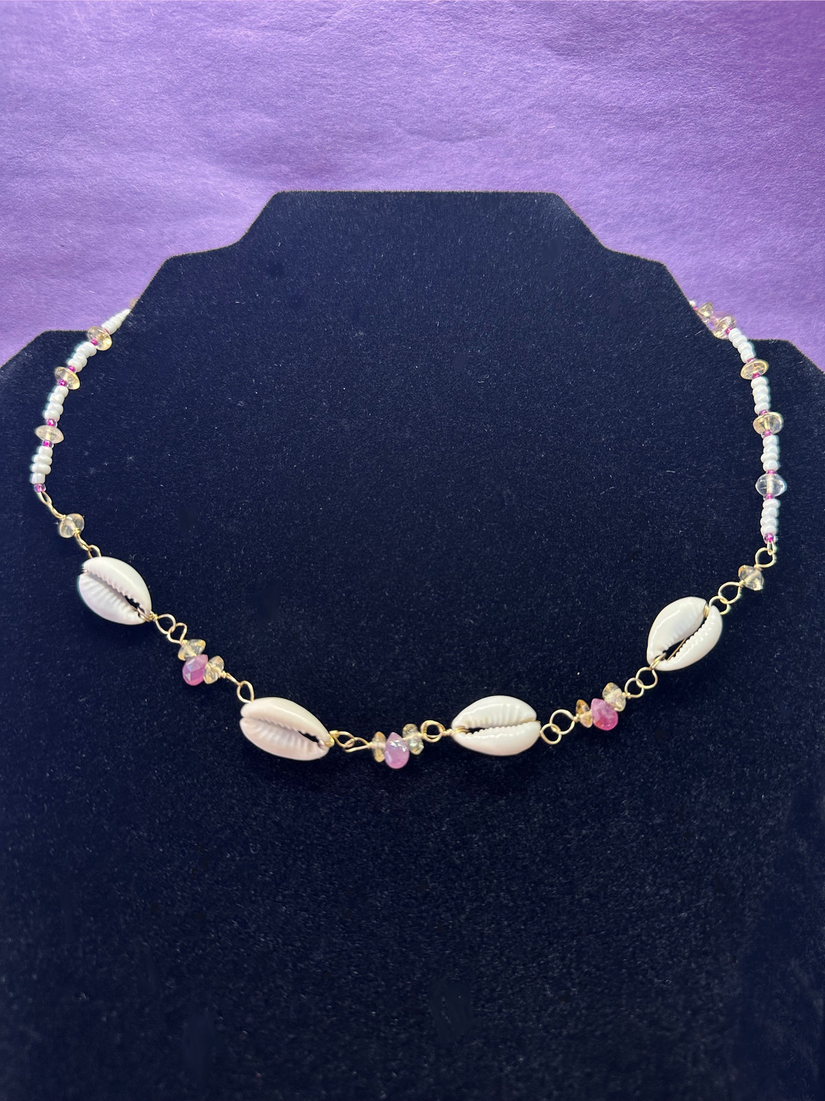 COWRIE SHELL, SAPPHIRE & CITRINE CHOKER