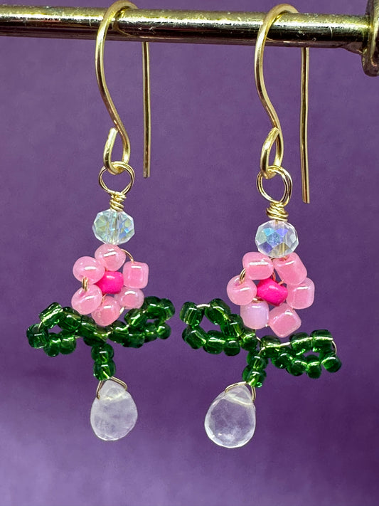 ROSE x ROSE QUARTZ GEMFLOWER- EARRING