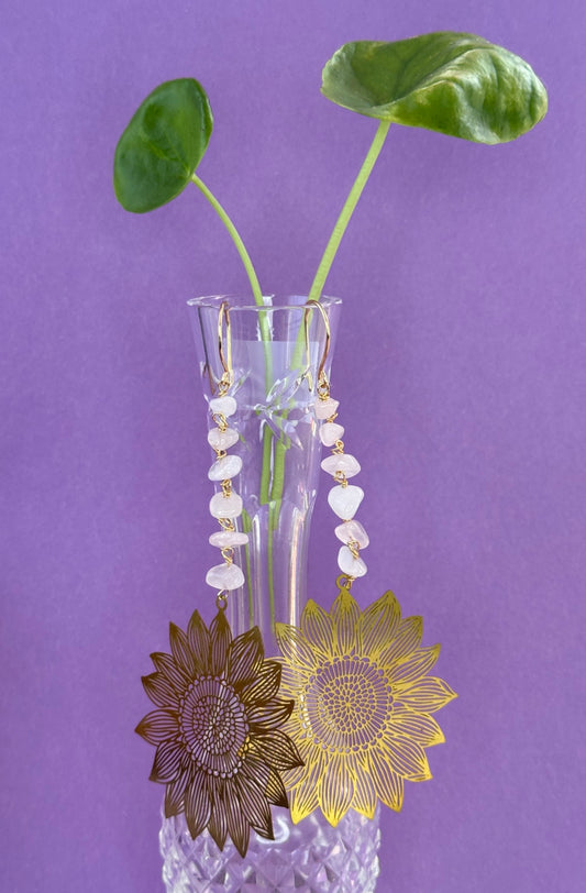 ‘Rose Quartz Sunflower’ Earring